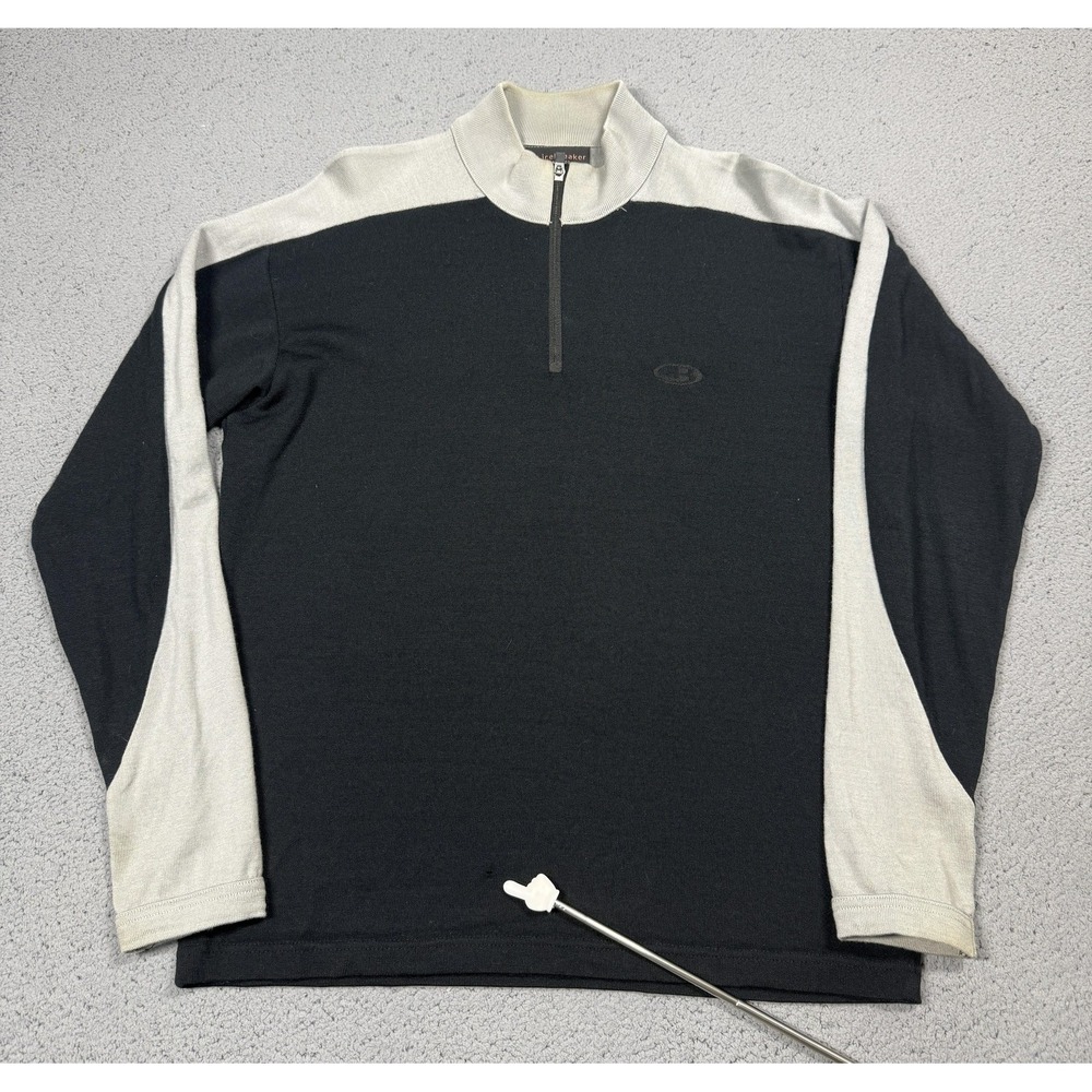 VTG Icebreaker Sport 320 Pullover Mens Medium Black 1/4 Zip Merino Wool Top